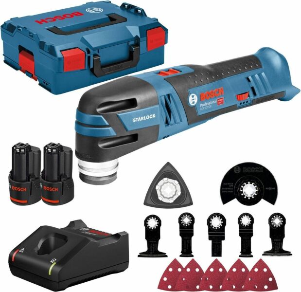 Bosch GOP 12V-28 12V Li-Ion Accu Multitool Set (2x 3.0Ah Accu) + 12 Delige Accessoireset In L-Boxx