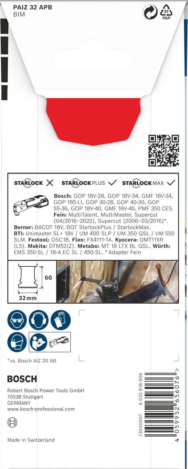 Bosch 2608669128 PRO / PAIZ 32 APB BIM Invalzaagblad - 60 X 32mm - Hout En Metaal (1 St) thumbnail 3