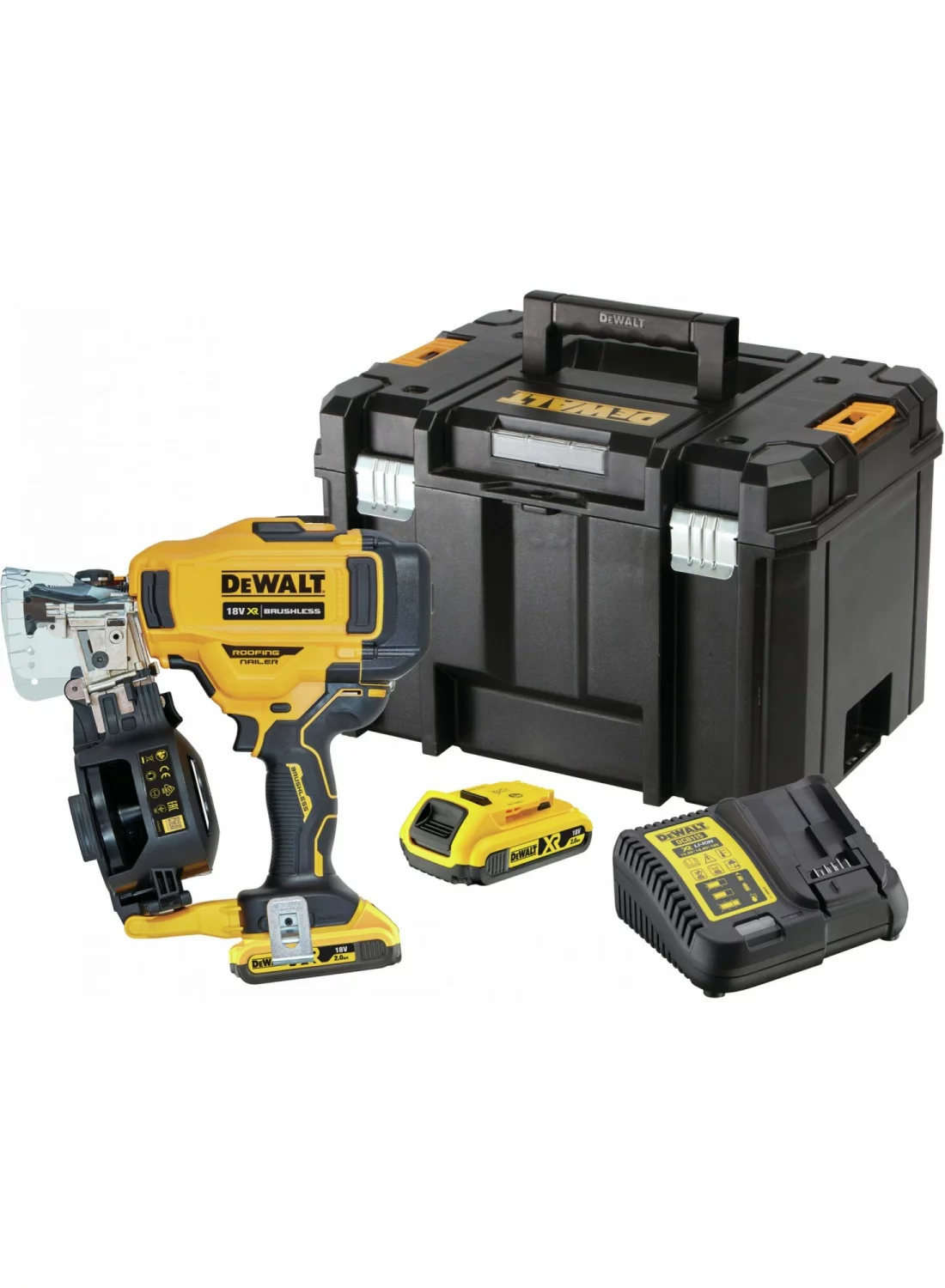 DeWALT DCN45RND2 18V Li-ion XR Accu Rolspijktacker Voor Dakwerk Set (2x 2.0Ah) In TSTAK - 19-45mm - Koolborstelloos
