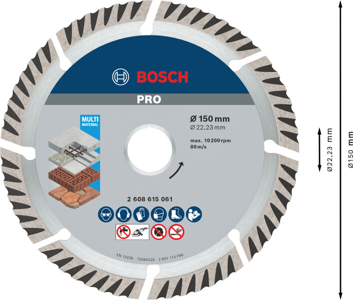 Bosch 2608615061 Diamantdoorslijpschijf - 150 X 22,23mm - Universeel - Detailed view of the product
