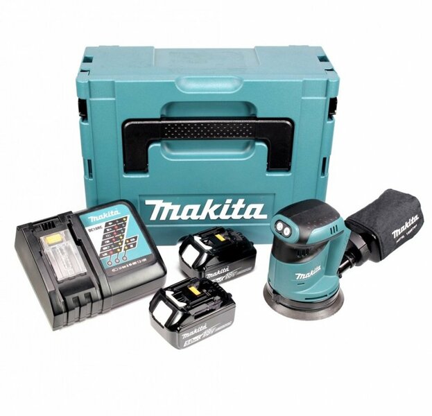 Makita DBO180RTJ 18V Li-Ion Accu Excentrische Schuurmachine Set (2x 5.0Ah Accu) In Mbox - 125mm