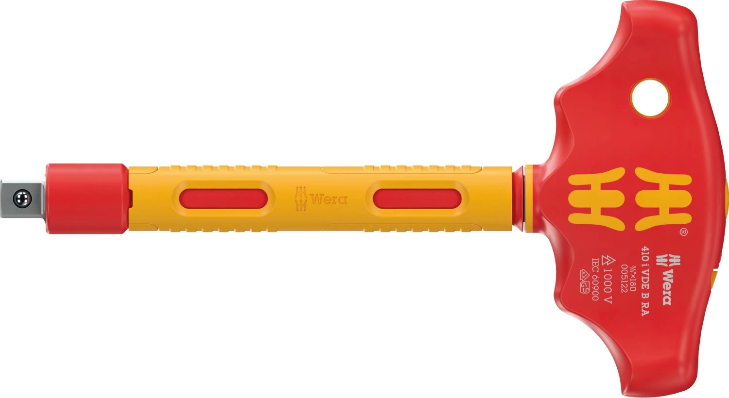 Wera 05005122001 410 I VDE B RA VDE Geïsoleerde Adapterschroevendraaier Met T-greep En Ratelfunctie - 3/8"