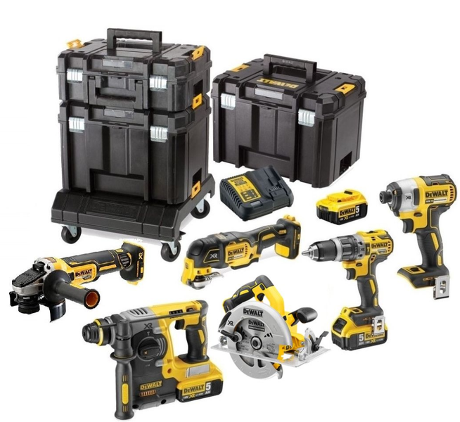 DeWALT DCK685P3T 18V Li-Ion Accu 6-delige Combiset (3x 5,0Ah Accu) In TSTAK (incl. Trolley) - Koolborstelloos EAN: 5035048726525