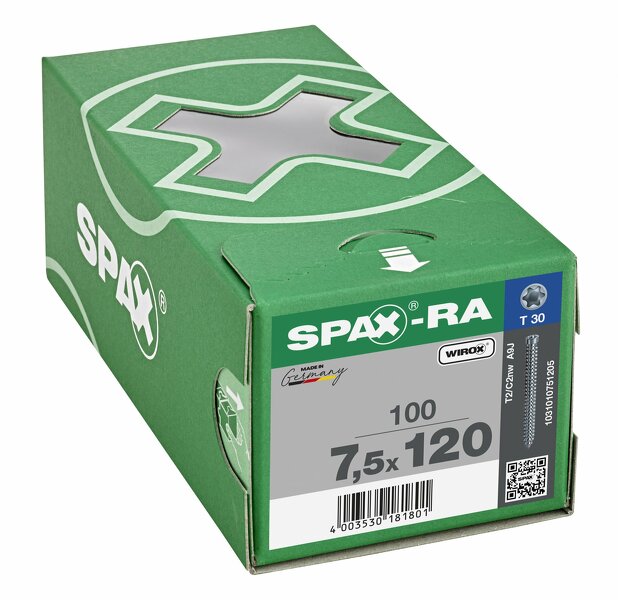 SPAX Kozijnschroeven Cilinderkop - Voldraad - T30 - 7.5x120 Mm (100st) - Detailed view of the product