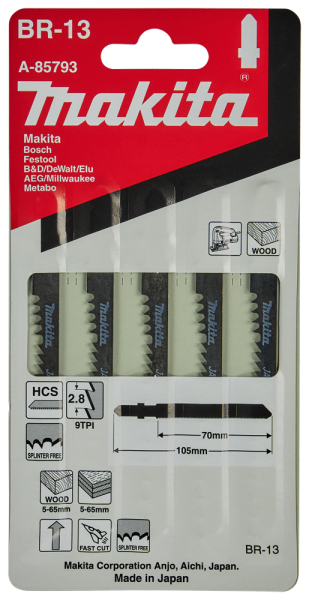 Makita A-85793 HCS Decoupeerzaagblad BR13 - Splintervrij - Hout (5st) - Detailed view of the product