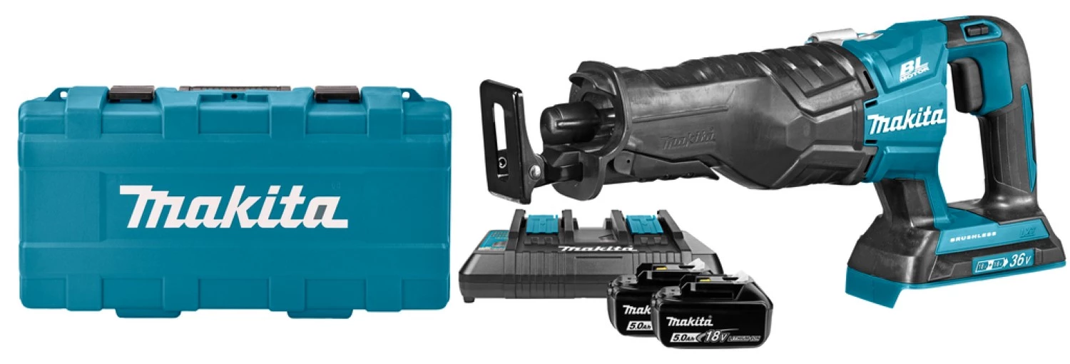 Makita DJR360PT2 36V (2x18V) Li-Ion Accu Reciprozaag Set (2x 5.0Ah Accu) In Koffer - Snelwissel - Variabel - Koolborstelloos