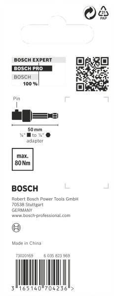 Bosch 2608551109 Impact Control Adapter Voor Dopsleutels - 1/4", 50mm - Detailed view of the product