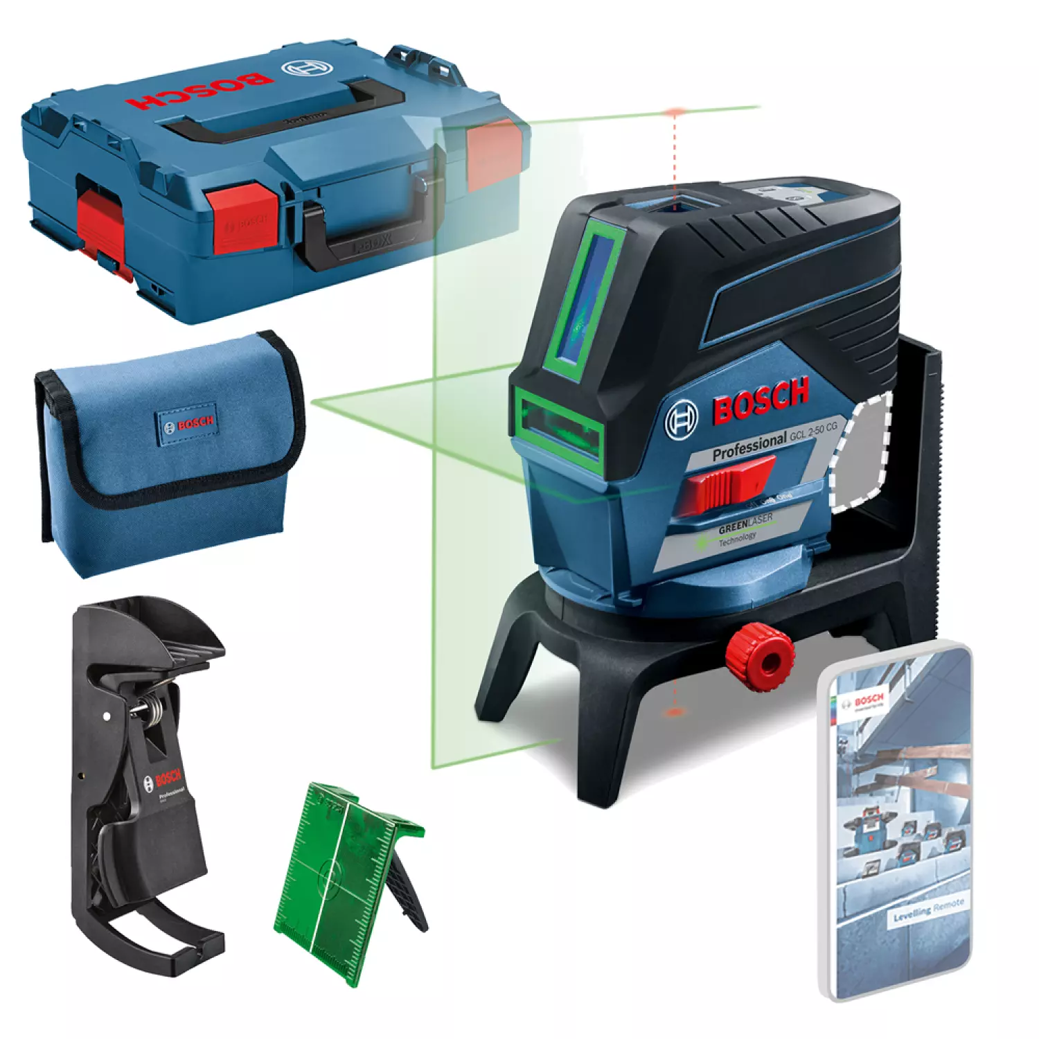 Bosch GCL 2-50 CG SOLO 12V Li-Ion Accu Lijn- En Puntlaser Body In L-Boxx - Groen - 20m