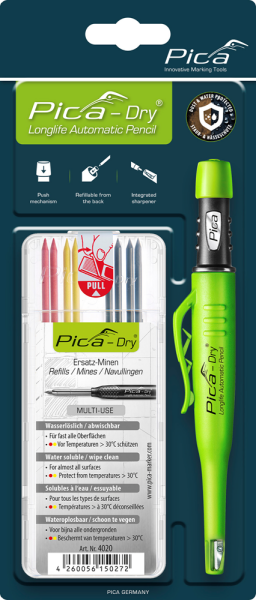 Pica PI30402 Dry Longlife Markeerpotlood 3030 + 4020 Dry Navulling - Grafiet/Rood/Geel (8st)
