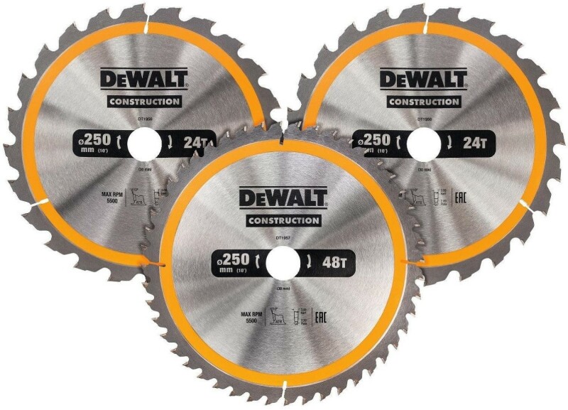 DeWALT DT1963 Cirkelzaagbladen Set 250mm (24T/24T48T 250 x 30mm)