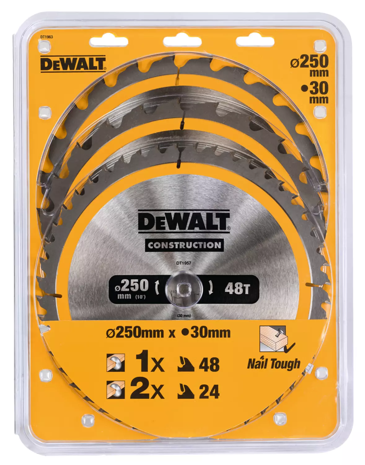 DeWALT DT1963 3 Delige Cirkelzaagbladen - 250 X 30 X 24T-24T-48T - Hout thumbnail 2