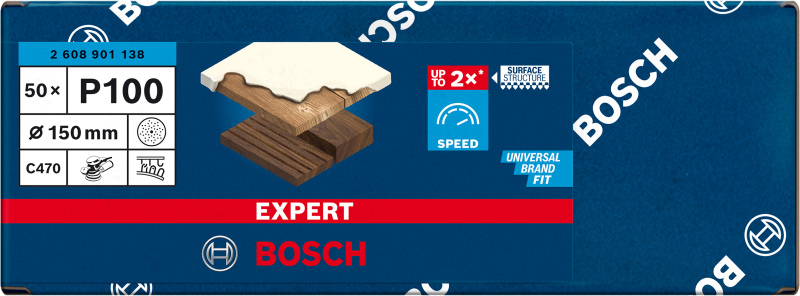 Bosch 2608901138 EXPERT Schuurvel C470 Best For Wood And Paint - 150mm - K100 - Multiperforatie (50st) - Detailed view of the product