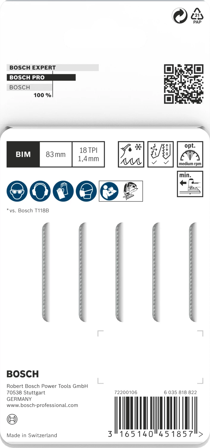 Bosch PRO T118EFS Stainless Steel Decoupeerzaagblad - 83mm - RVS (5st) thumbnail 3
