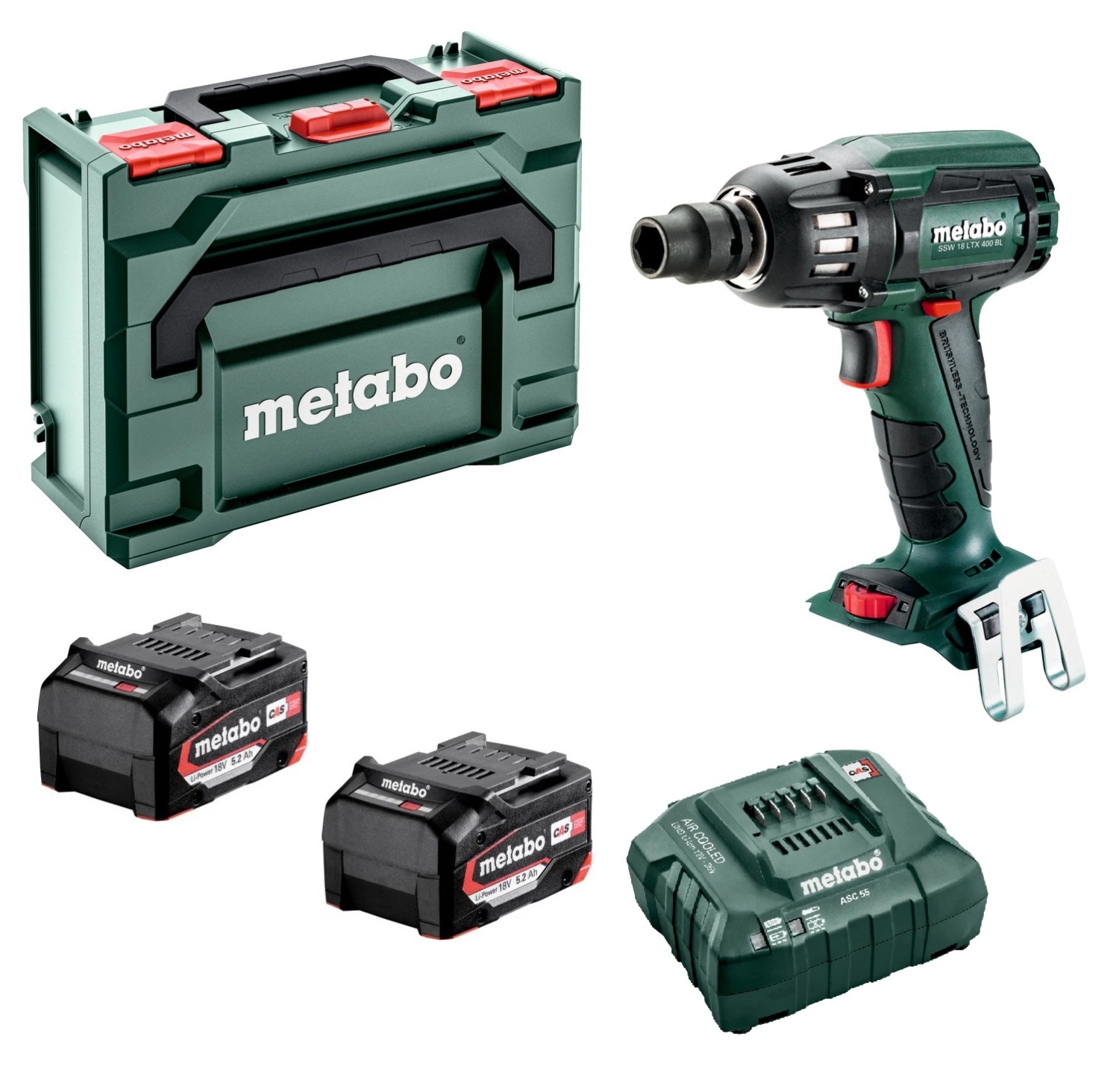 Metabo SSW 18 LTX 400 BL 18V Li-Ion Accu Slagmoersleutel Set (2x 5.2Ah Li-Power Accu) In MetaBOX - 400Nm - 1/2"- Koolborstelloos