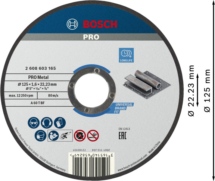 Bosch 2608603165 Standard Doorslijpschijf - 125 X 22,23 X 1,6mm - Metaal - Detailed view of the product
