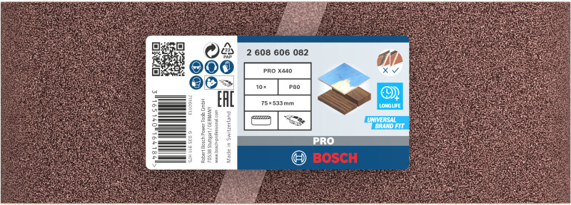 Bosch 2608606082 Schuurband X440 - K80 - 75 X 533mm (10st) - Detailed view of the product