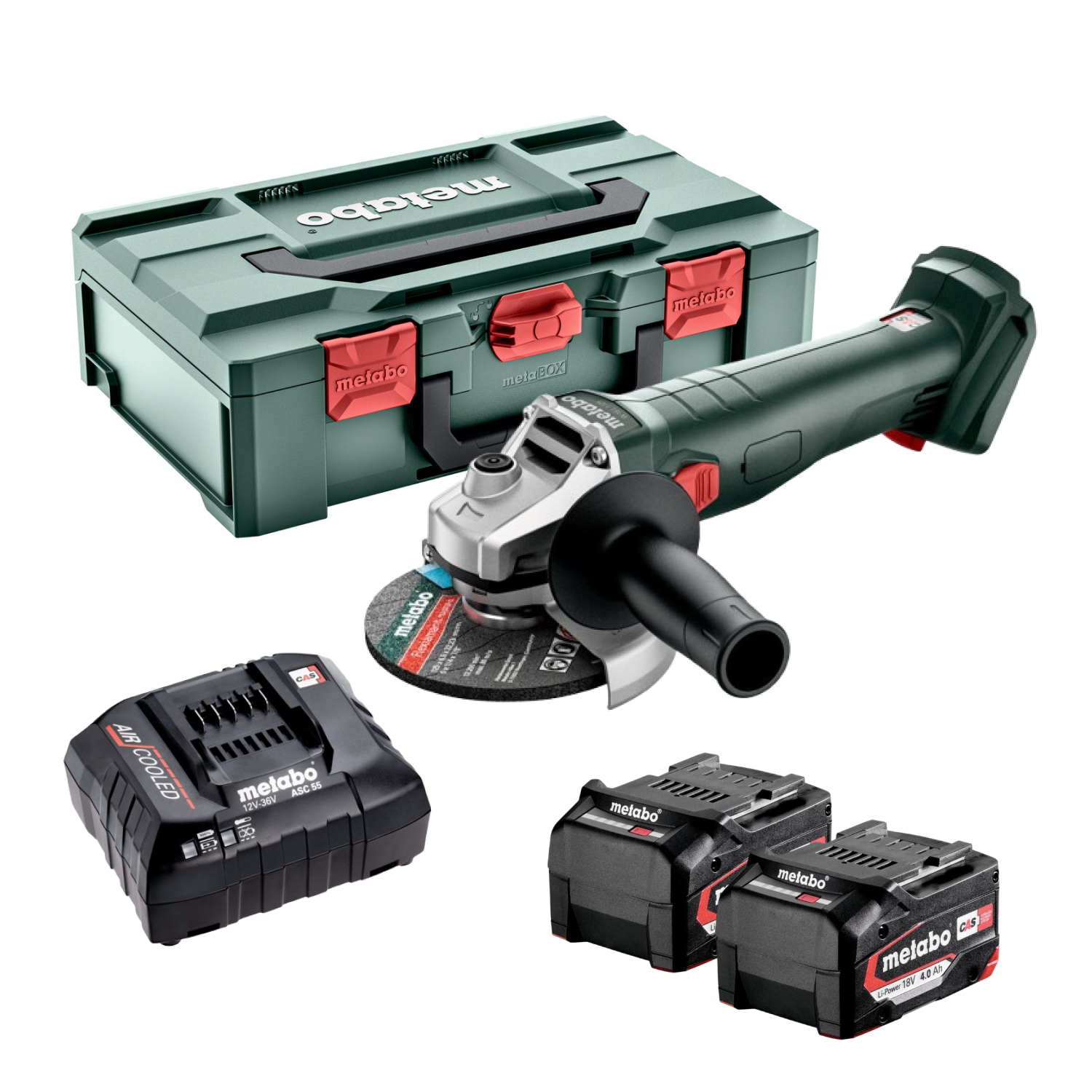 Metabo W 18 7-125 18V Li-Ion Accu Haakse Slijper Set (2x 4.0Ah Accu) In MetaBOX - 125mm