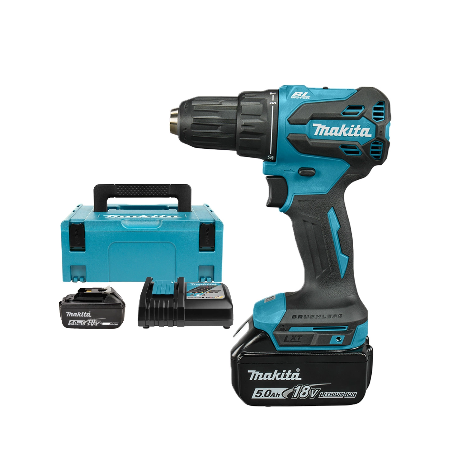Makita DHP490RTJ 18V Li-ion Accu Klopboor-/schroefmachine Set (2x 5.0Ah Accu) In Mbox -
