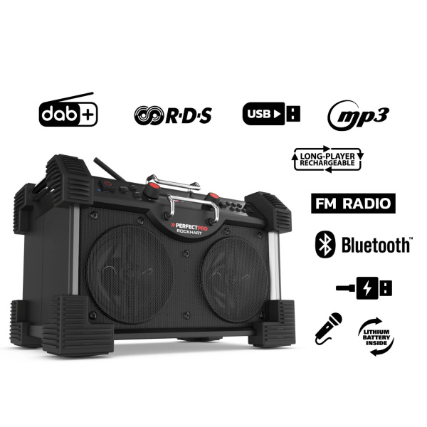 PerfectPro ROCKHART RH4 Bouwradio - FM RDS / DAB+ - AUX-in - Bluetooth - Oplaadbaar (ingebouwde Lithium Accu) - Detailed view of the product