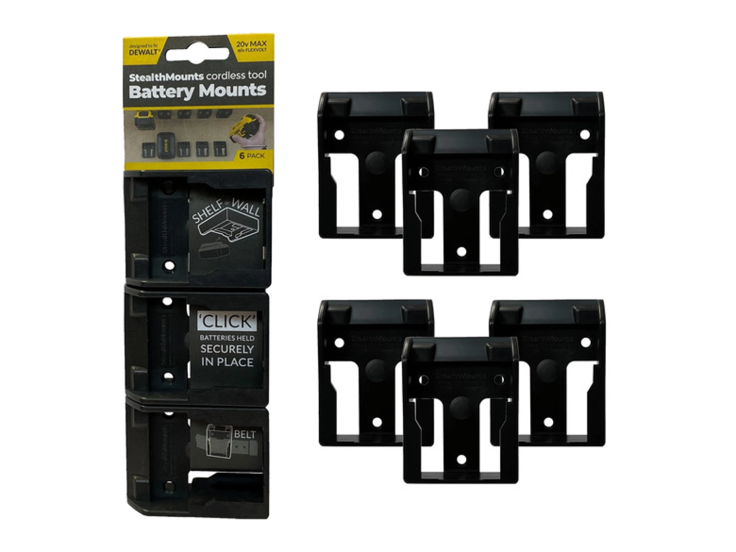 StealthMounts BM-DW20-BLK-6 Accuhouders Voor DeWalt XR 20v - Zwart - 6 Stuks
