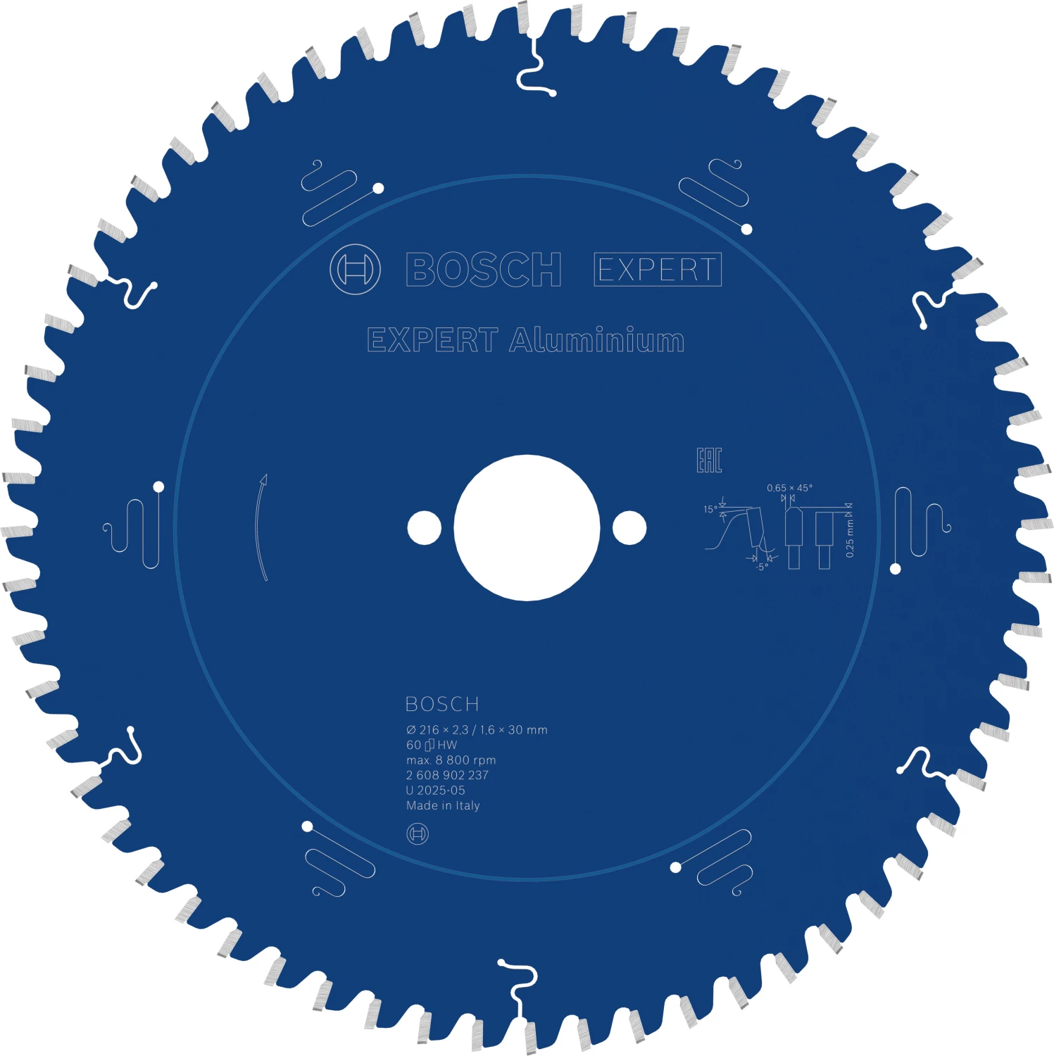 Bosch 2608902237 EXPERT Cirkelzaagblad - 216 X 30 X 60T - Aluminium