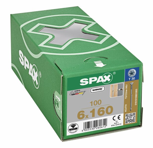 SPAX Stelschroeven Platkop - Deeldraad - T30 - 6.0x160 Mm (100st) - Detailed view of the product