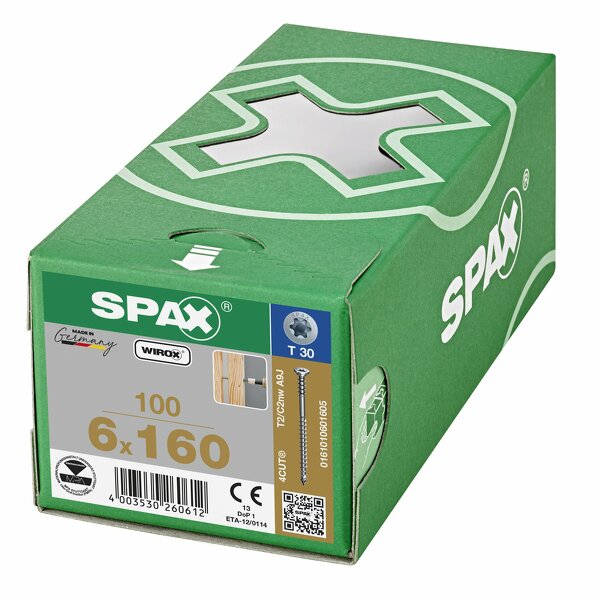 SPAX Stelschroeven Platkop - Deeldraad - T30 - 6.0x160 Mm (100st) - Detailed view of the product