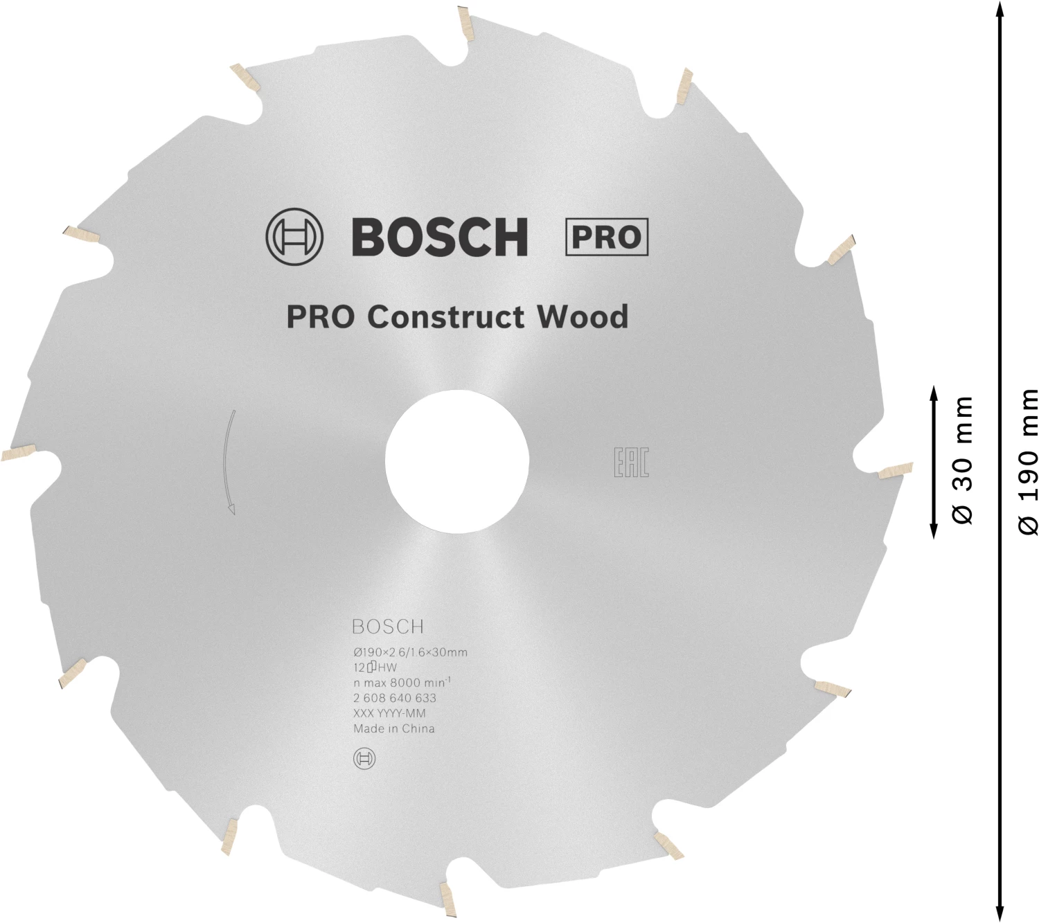 Bosch 2608640633 PRO Cirkelzaagblad - 190 X 30 X12T - Hout thumbnail 4