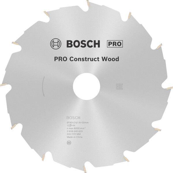 Bosch 2608640633 PRO Cirkelzaagblad - 190 X 30 X12T - Hout afbeelding