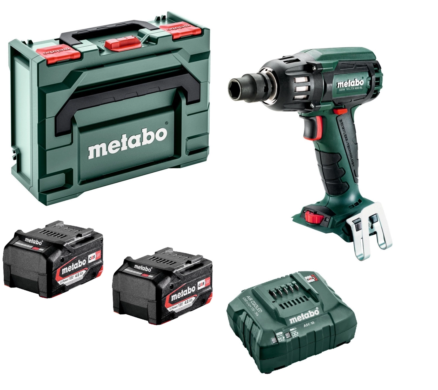 Metabo SSW 18 LTX 400 BL 18V Li-Ion Accu Slagmoersleutel Set (2x 4.0Ah Li-Power Accu) In MetaBOX - 400Nm - 1/2"- Koolborstelloos