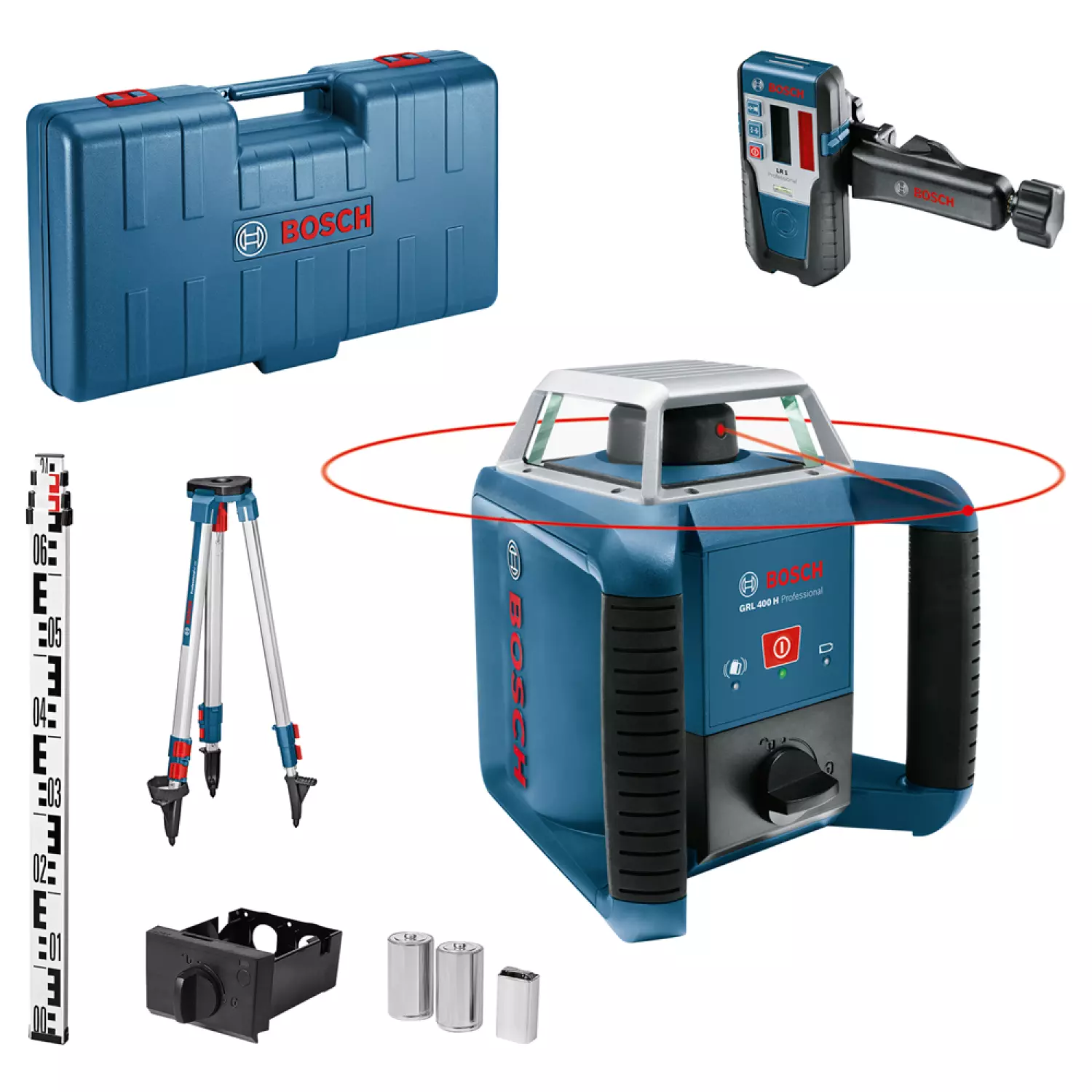 Bosch GRL 400 H Rotatie Laser + LR 1 Ontvanger In Koffer + GR 2400 Meetlat + BT 152 Statief