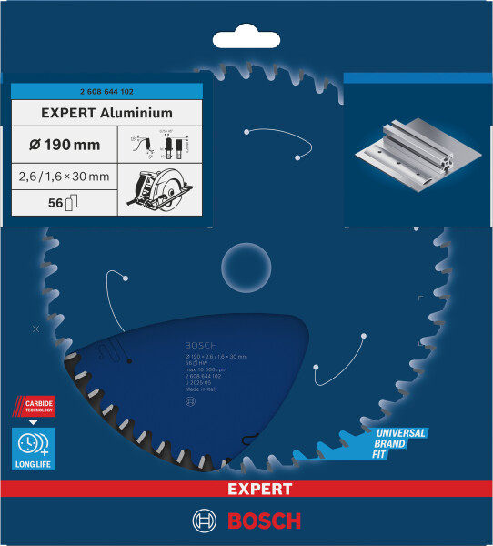 Bosch 2608644102 Expert Cirkelzaagblad - 190 X 30 X 56T - Aluminium - Carbide - Detailed view of the product