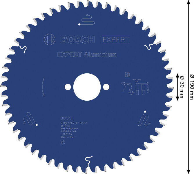 Bosch 2608644102 Expert Cirkelzaagblad - 190 X 30 X 56T - Aluminium - Carbide - Detailed view of the product