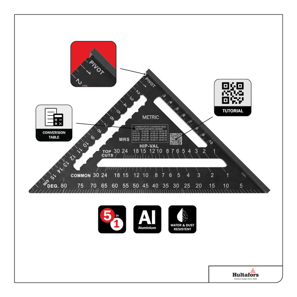 Hultafors MMRS Metric Rafter Square Meetdriehoek - 18 Cm - Detailed view of the product