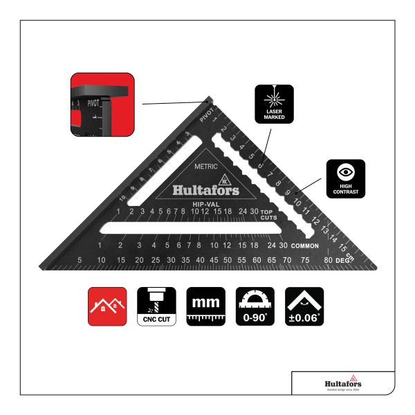 Hultafors MMRS Metric Rafter Square Meetdriehoek - 18 Cm - Detailed view of the product