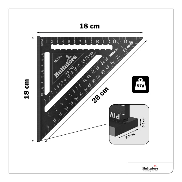 Hultafors MMRS Metric Rafter Square Meetdriehoek - 18 Cm - Detailed view of the product