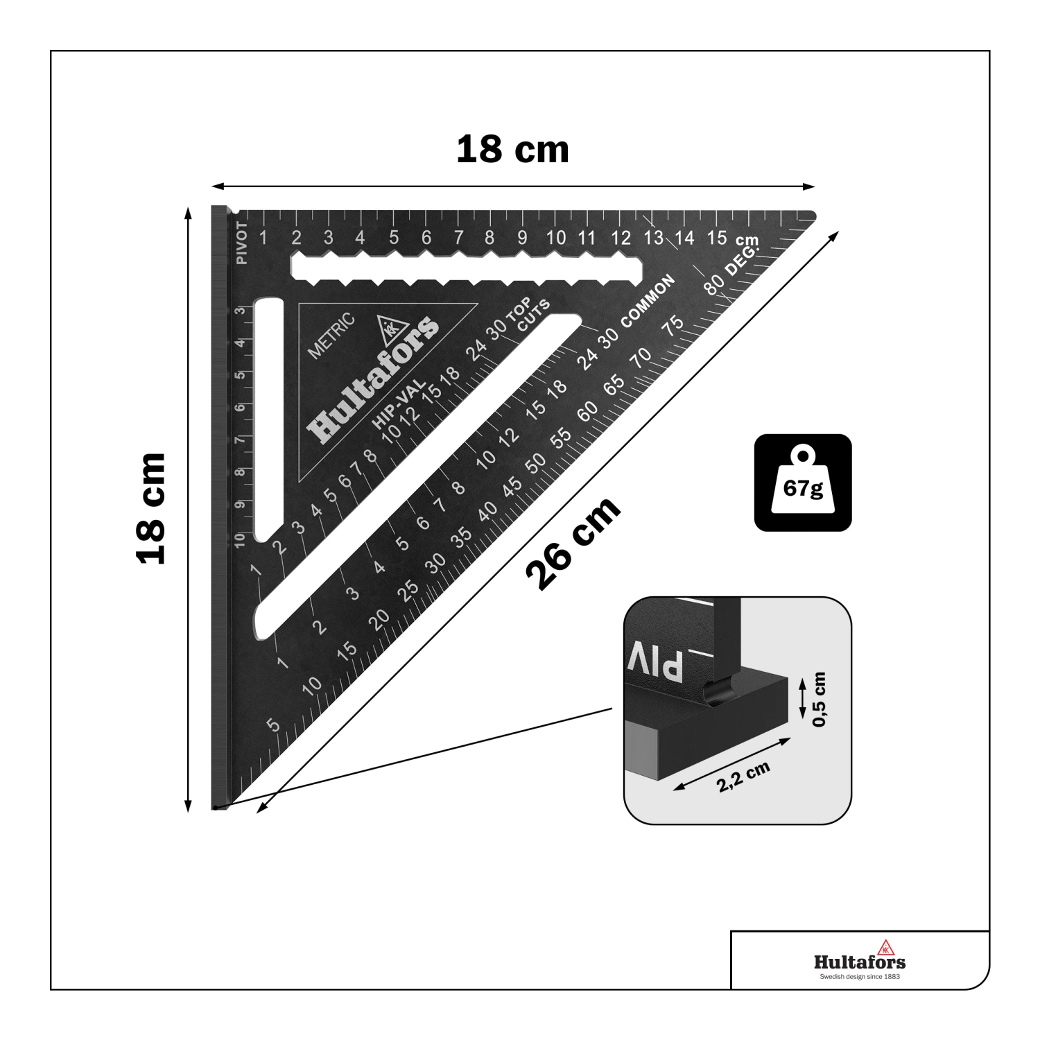 Hultafors MRS Metric Rafter Square - 18 Cm