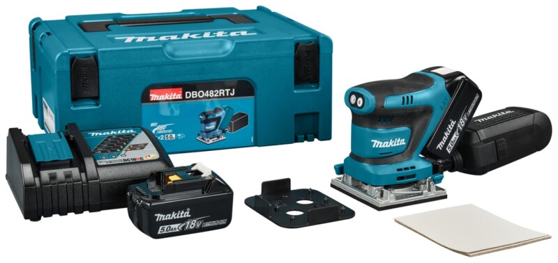 Makita DBO482RTJ LXT 18V Li-ion Accu Handpalm Vlakschuurmachine Set (2x 5,0 Ah) In Mbox