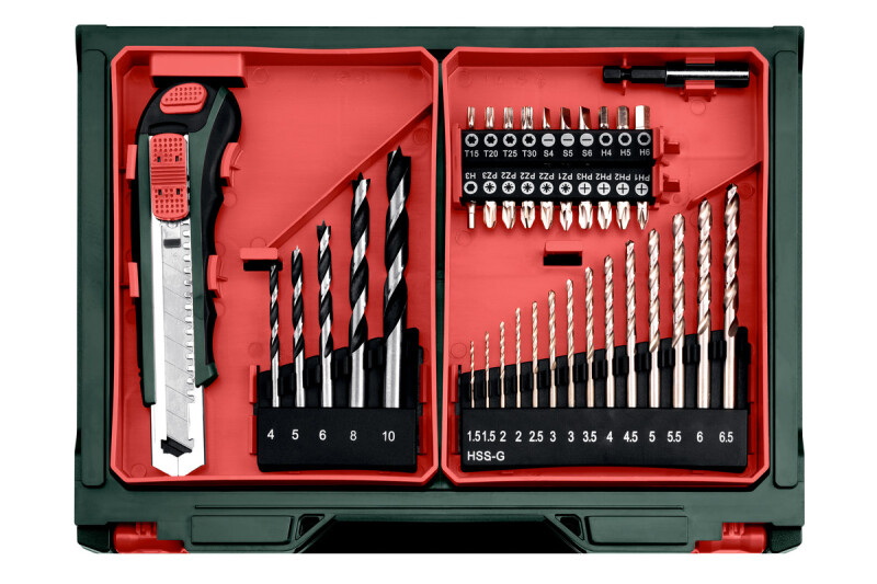 Metabo 600385710 12V Li-ion Accu Klopboor-schroefmachine Mobile Workshop Basic Set (2x 2.0Ah Accu) In Koffer Incl. 41-Delige Accessoiresset - Detailed view of the product