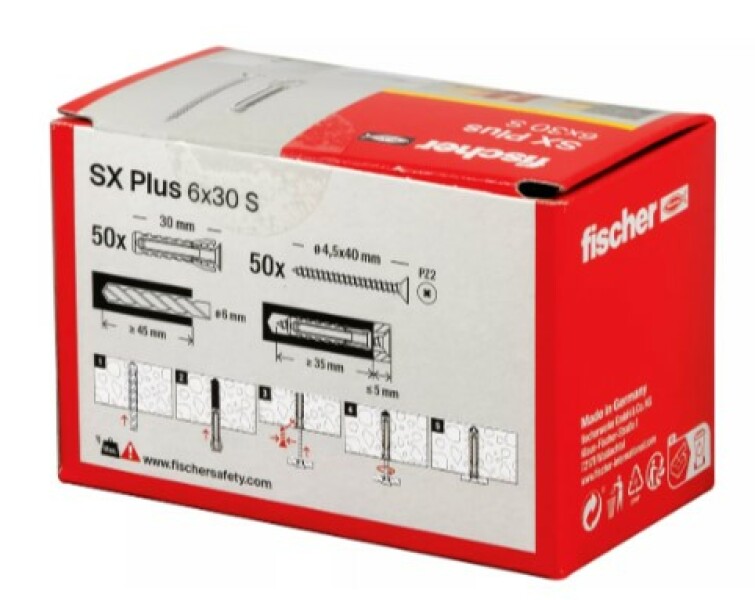 Fischer 568206 SX Plus Pluggen - 6 X 30mm - Met Schroef 4,5 X 40mm (50 St) - Detailed view of the product