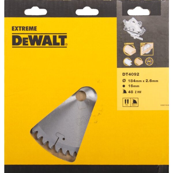 DeWALT DT4092 Extreme Cirkelzaagblad - 184 X 16 X 48T - Hout / Laminaat - Detailed view of the product