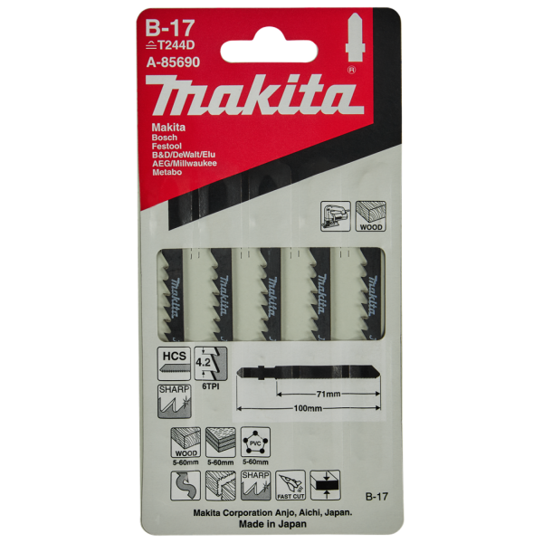 Makita A-85690 HCS Decoupeerzaagblad B17 - Snel - Hout / Kunststof (5st) - Detailed view of the product