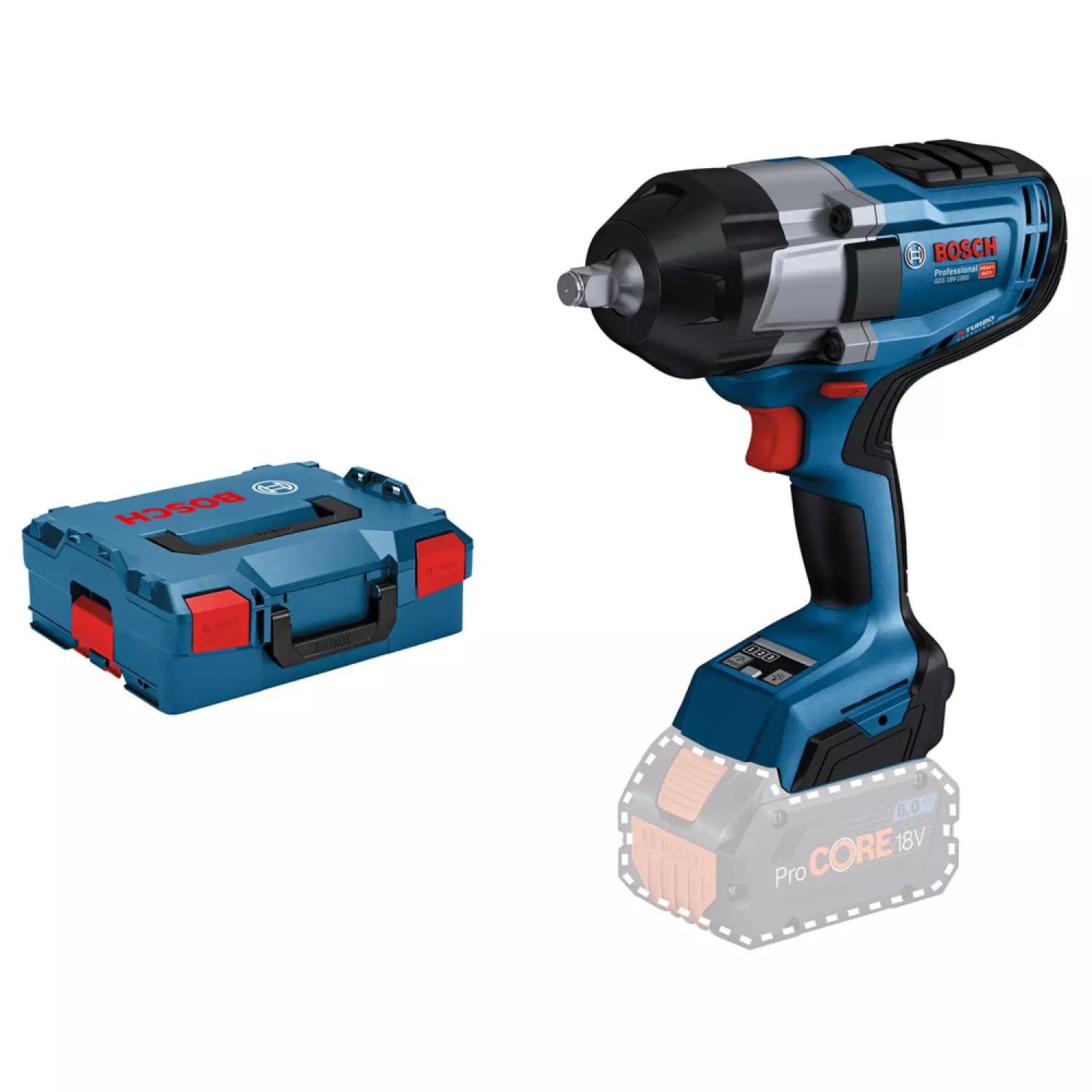Bosch GDS 18V-1000 18V Li-Ion Accu BiTurbo Slagmoeraanzetter Body In L-Boxx - M24 - 1/2''- Koolborstelloos