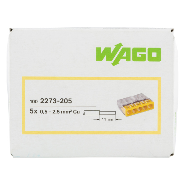 Wago 2273-205 Lasklem 5-polig - 5-gaats - 5 X 0.5 - 2.5mm² - Transparant-geel (100st) - Detailed view of the product