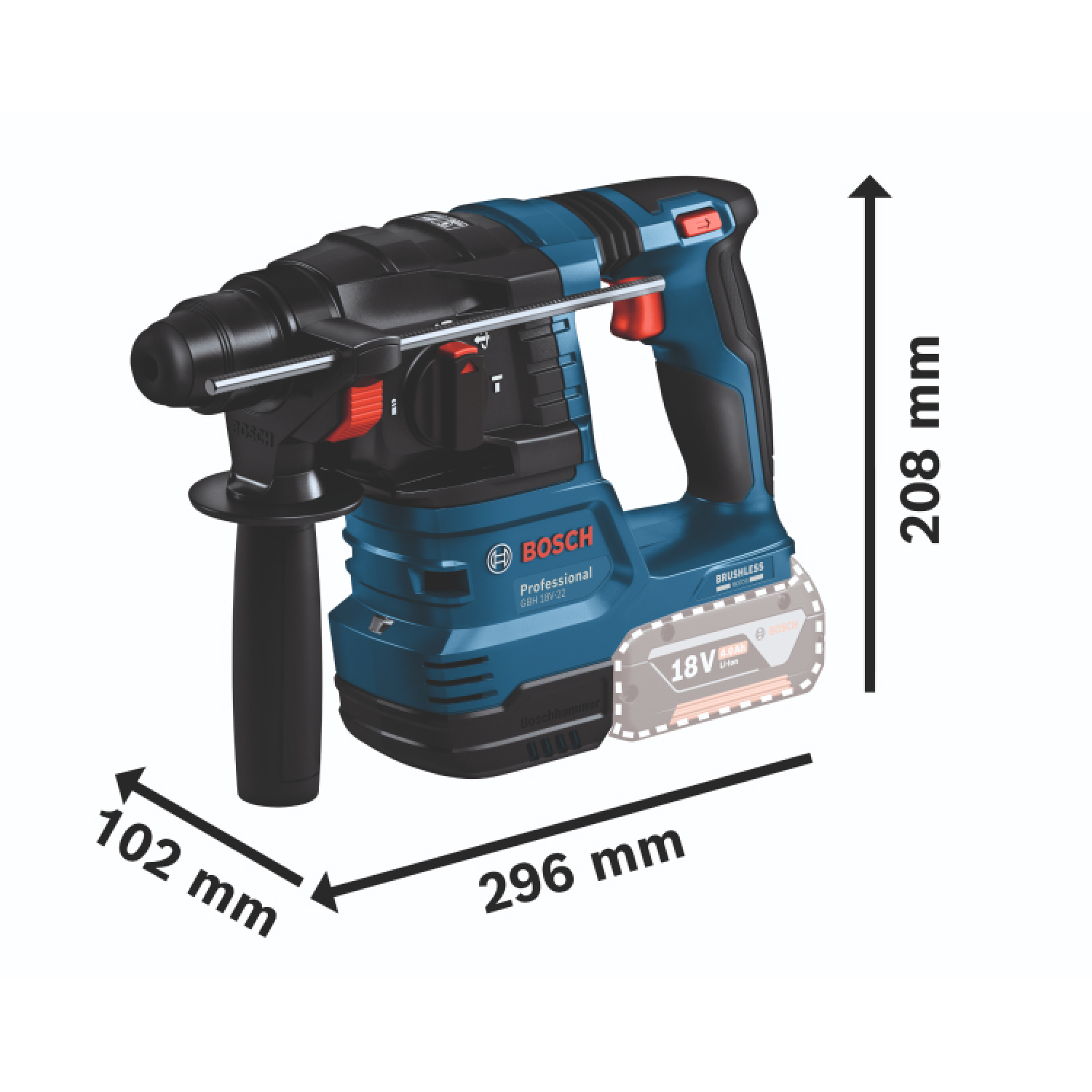 Bosch Professional GBH 18V-22 -Accu-boorhamer Zonder accu, Zonder lader