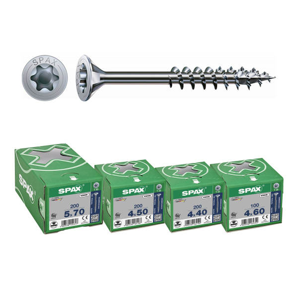 SPAX 4-Delige Universele Schroefset - T-STAR Plus T20 - Verzonken Kop - Deeldraad - WIROX (700st)