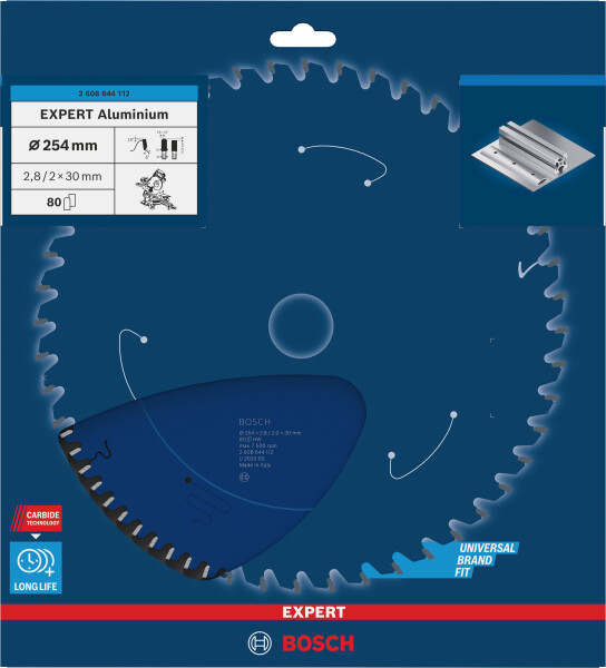 Bosch 2608644112 Expert Cirkelzaagblad - 254 X 30 X 80T - Aluminium - Carbide - Detailed view of the product