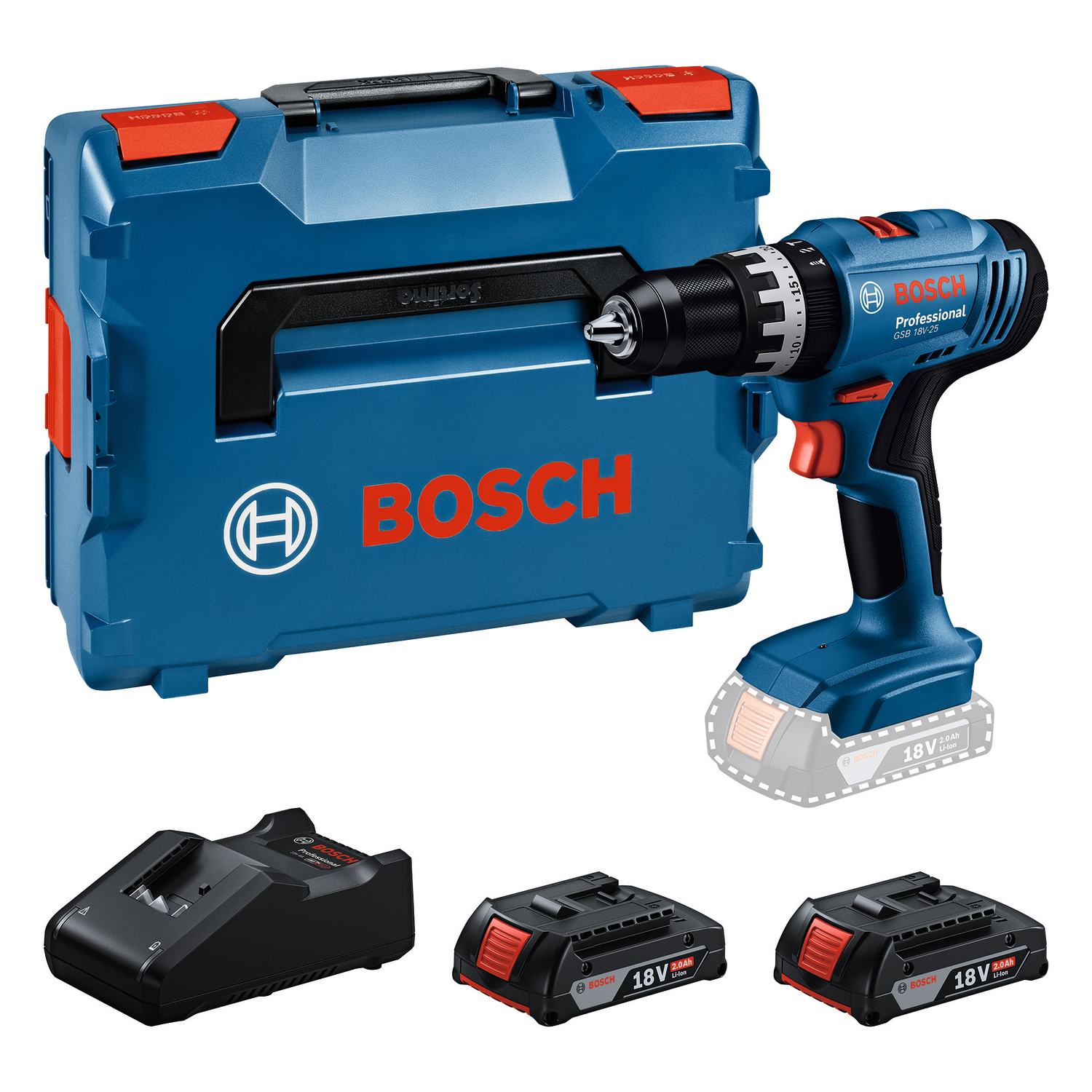 Bosch GSB 18V-25 18V Accu Klopboor-/schroefmachine Set (2x 2,0 Ah) In L-boxx