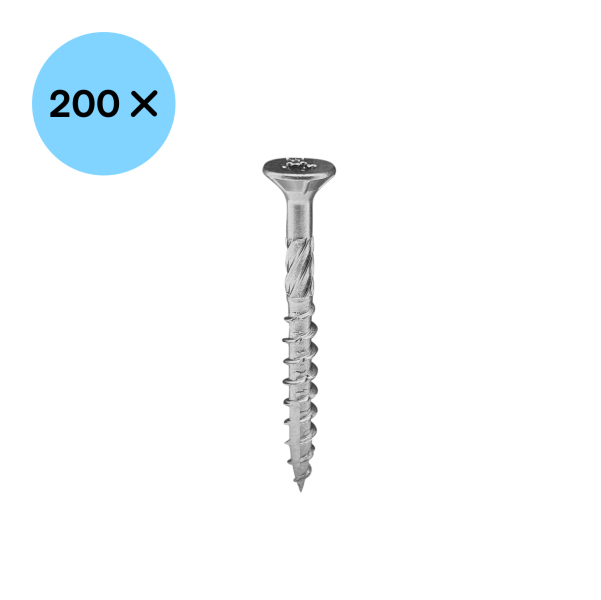 Woodies 61850401 Ultimate Spaanplaatschroef RVS - TX25 - 5.0 X 50mm - Verzonken Kop - Deeldraad - Verzinkt (200st) - Detailed view of the product
