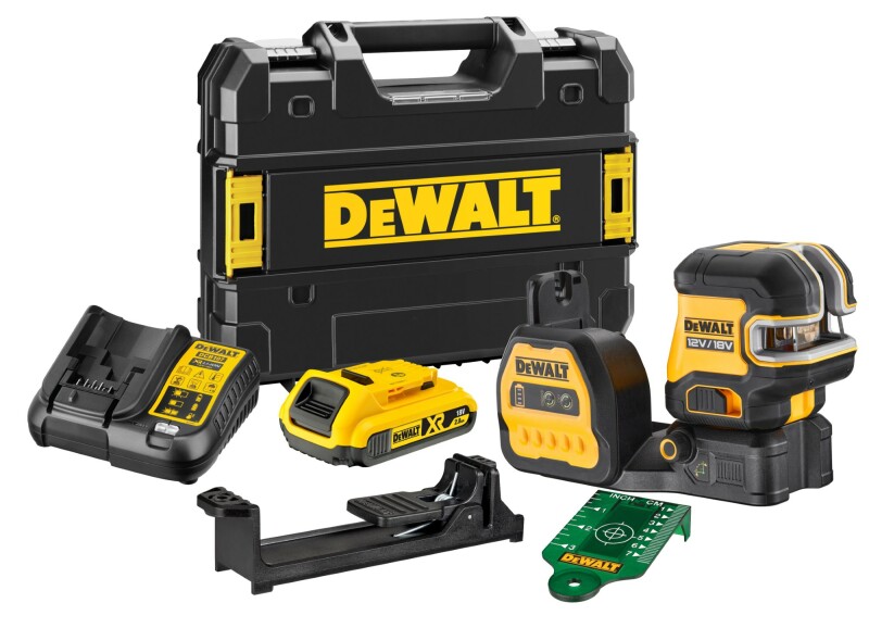 DeWALT DCE825D1G18 12V / 18V Li-ion XR Accu Zelfnivellerende 5 Punts Kruislijnlaser Set (1x 2.0Ah) In TSTAK Koffer - Groen EAN: 5054905296315